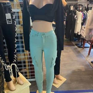 Stylish cargo style skinny Mint Green jeans jegging